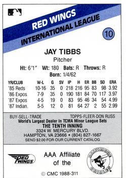 1988 CMC Rochester Red Wings #10 Jay Tibbs Back