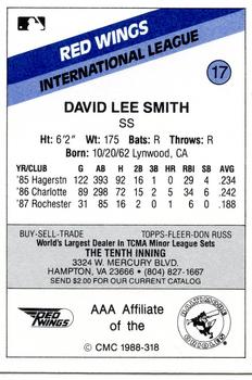 1988 CMC Rochester Red Wings #17 David Lee Smith Back