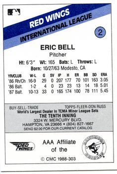 1988 CMC Rochester Red Wings #2 Eric Bell Back