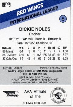 1988 CMC Rochester Red Wings #8 Dickie Noles Back