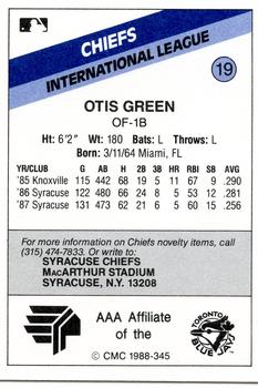 1988 CMC Syracuse Chiefs #19 Otis Green Back