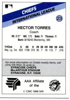 1988 CMC Syracuse Chiefs #23 Hector Torres Back