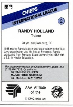 1988 CMC Syracuse Chiefs #2 Randy Holland Back