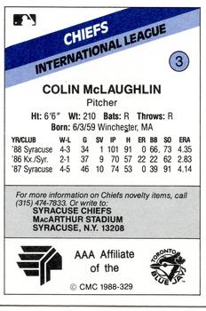 1988 CMC Syracuse Chiefs #3 Colin McLaughlin Back