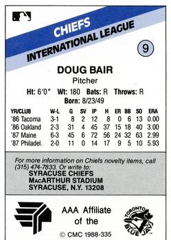 1988 CMC Syracuse Chiefs #9 Doug Bair Back