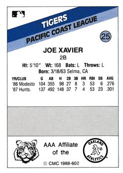 1988 CMC Tacoma Tigers #25 Joe Xavier Back