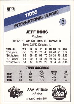 1988 CMC Tidewater Tides #3 Jeff Innis Back