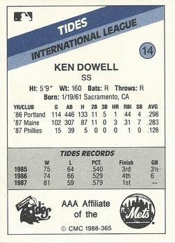 1988 CMC Tidewater Tides #14 Ken Dowell Back