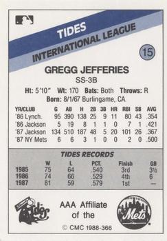 1988 CMC Tidewater Tides #15 Gregg Jefferies Back