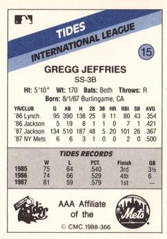 1988 CMC Tidewater Tides #15 Gregg Jeffries Back