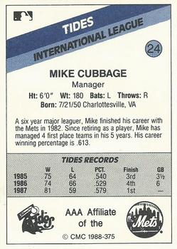 1988 CMC Tidewater Tides #24 Mike Cubbage Back