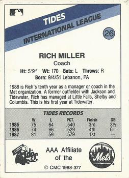 1988 CMC Tidewater Tides #26 Rich Miller Back