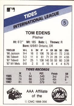 1988 CMC Tidewater Tides #5 Tom Edens Back