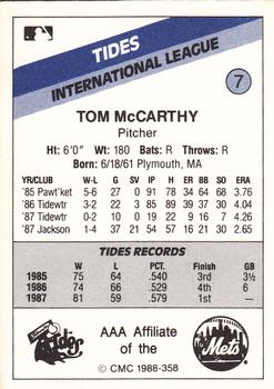 1988 CMC Tidewater Tides #7 Tom McCarthy Back