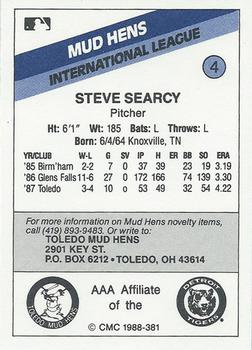 1988 CMC Toledo Mud Hens #4 Steve Searcy Back