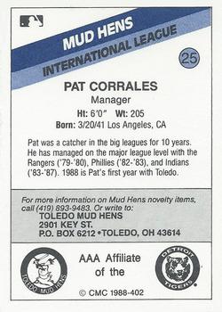 1988 CMC Toledo Mud Hens #25 Pat Corrales Back