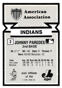 1988 CMC Triple A All-Stars #3 Johnny Paredes Back