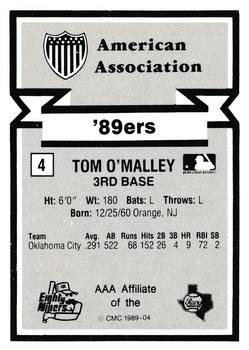 1988 CMC Triple A All-Stars #4 Tom O'Malley Back