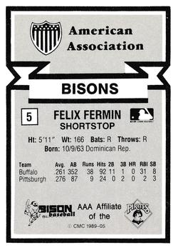 1988 CMC Triple A All-Stars #5 Felix Fermin Back