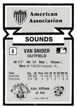 1988 CMC Triple A All-Stars #8 Van Snider Back