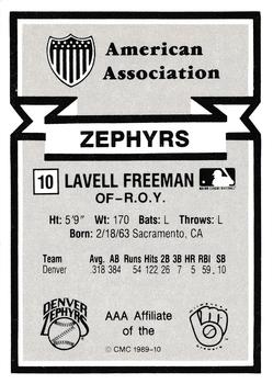 1988 CMC Triple A All-Stars #10 LaVel Freeman Back
