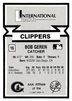 1988 CMC Triple A All-Stars #16 Bob Geren Back