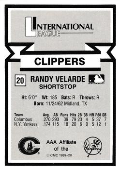 1988 CMC Triple A All-Stars #20 Randy Velarde Back