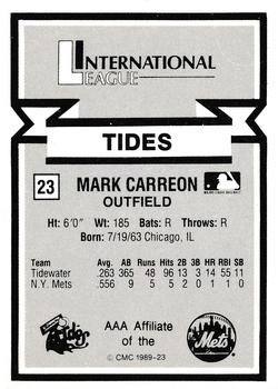 1988 CMC Triple A All-Stars #23 Mark Carreon Back