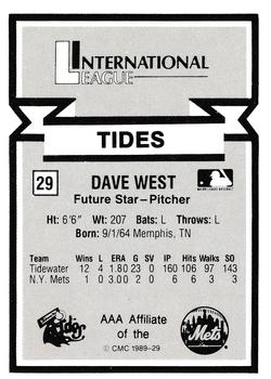 1988 CMC Triple A All-Stars #29 Dave West Back