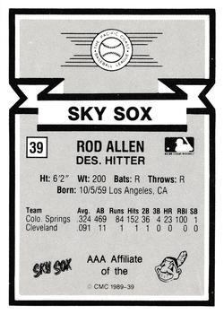 1988 CMC Triple A All-Stars #39 Rod Allen Back