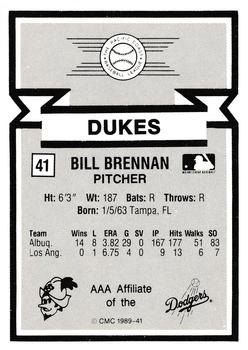 1988 CMC Triple A All-Stars #41 Bill Brennan Back
