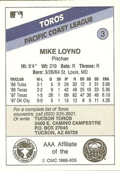 1988 CMC Tucson Toros #3 Mike Loynd Back