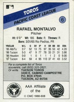 1988 CMC Tucson Toros #6 Rafael Montalvo Back