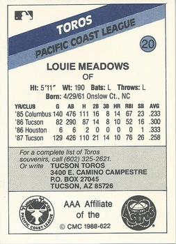1988 CMC Tucson Toros #20 Louie Meadows Back