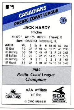 1988 CMC Vancouver Canadians #10 Jack Hardy Back
