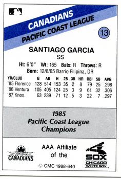 1988 CMC Vancouver Canadians #13 Santiago Garcia Back