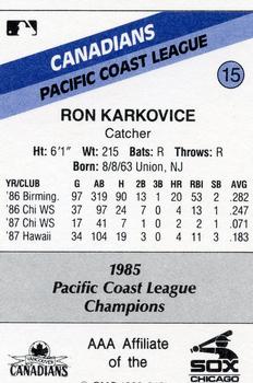 1988 CMC Vancouver Canadians #15 Ron Karkovice Back