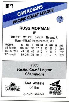1988 CMC Vancouver Canadians #17 Russ Morman Back