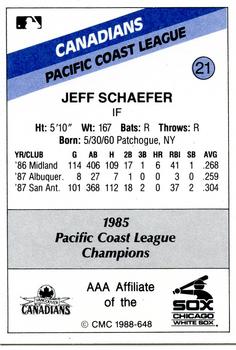 1988 CMC Vancouver Canadians #21 Jeff Schaefer Back