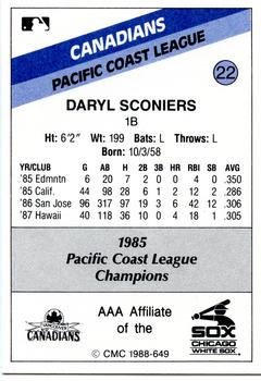 1988 CMC Vancouver Canadians #22 Daryl Sconiers Back