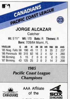 1988 CMC Vancouver Canadians #23 Jorge Alcazar Back