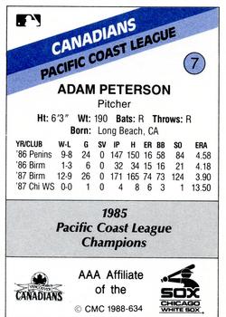 1988 CMC Vancouver Canadians #7 Adam Peterson Back