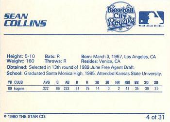 1990 Star Baseball City Royals #4 Sean Collins Back