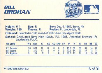 1990 Star Baseball City Royals #6 Bill Drohan Back