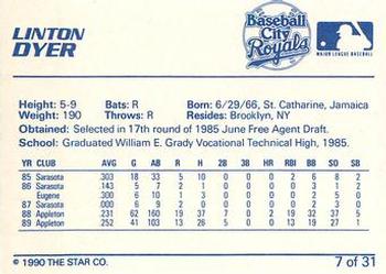 1990 Star Baseball City Royals #7 Linton Dyer Back