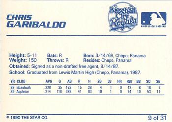 1990 Star Baseball City Royals #9 Chris Garibaldo Back