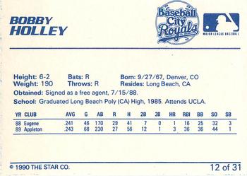 1990 Star Baseball City Royals #12 Bobby Holley Back