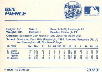 1990 Star Baseball City Royals #20 Ben Pierce Back