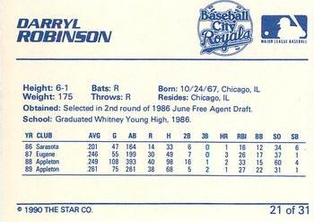 1990 Star Baseball City Royals #21 Darryl Robinson Back