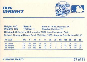 1990 Star Baseball City Royals #27 Don Wright Back